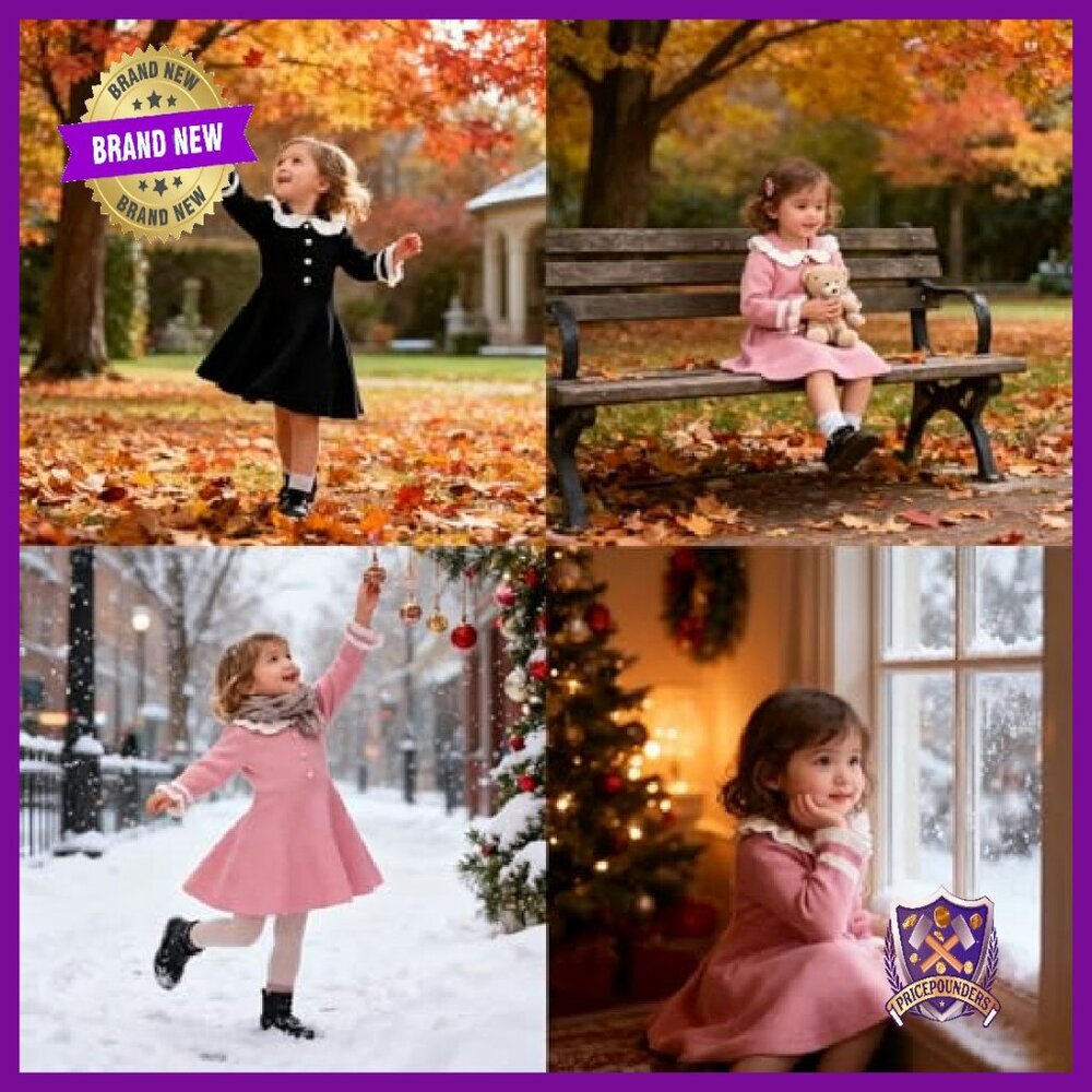 Toddler Girls Soft Warm Long Sleeve V-Neck Knitted Sweater Dress 2-6T - Picture 3 of 8
